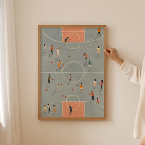 Poster di basket con oggetti nascosti - Arte murale sportiva alla moda, regalo estetico per allenatore di hobby, decorazione preppy per cubicoli con acquerello, stampa funky per amico