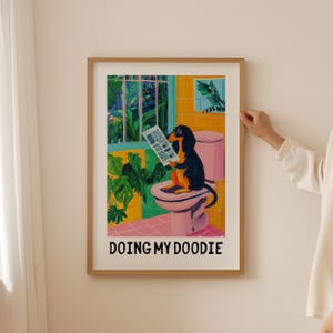 Poster per amanti del bassotto: decorazione per il bagno estetica funky, arte murale alla moda per il water, stampa di cane bassotto, bassotto o dachshund, regalo per cane bassotto