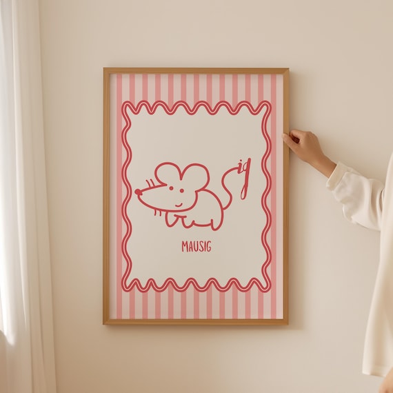 Pink "mausig" Quote Poster- Trendy spiritual girly Print for dopamine decor, Aesthetic kitchen wall art, Coquette library room decor