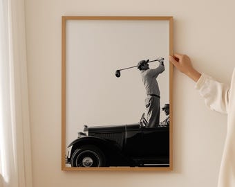 Art mural sport de golf vintage - Impression noir et blanc BCBG pour salle de bain ou décoration de caverne d'hommes, affiche tendance pour cabine de douche ou cadeaux esthétiques pour femmes passe-temps
