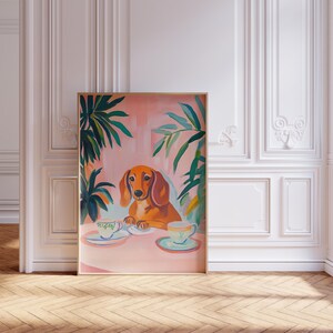 a painting of a dog on a wall