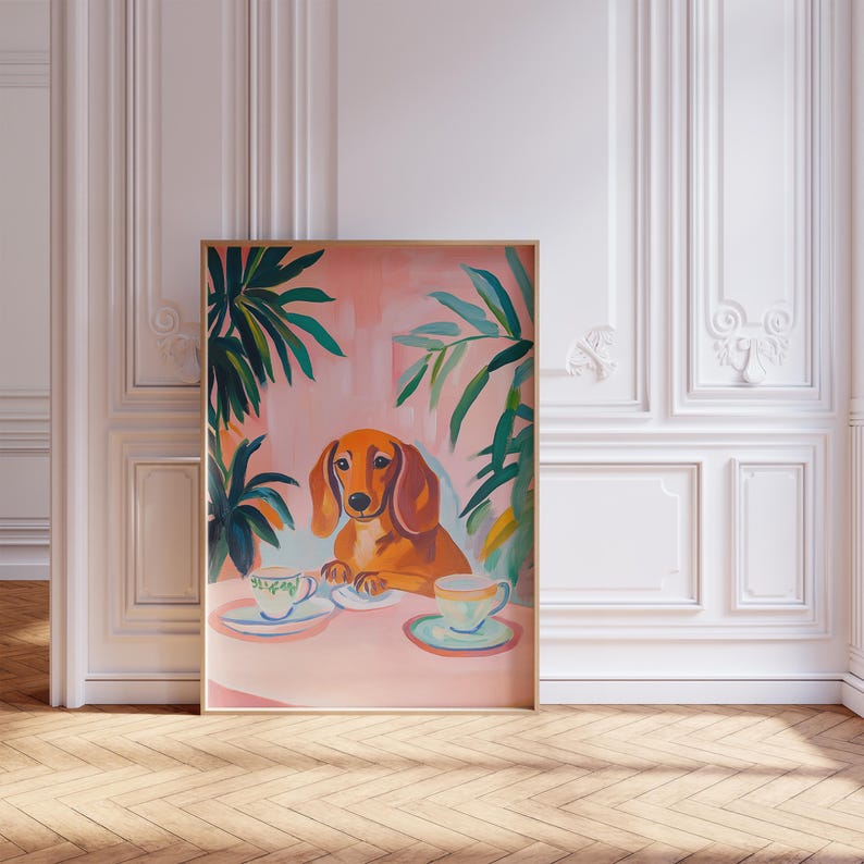 a painting of a dog on a wall