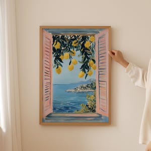 Abstracte kustcitroenmuurkunst - Italiaanse botanische print voor dopamine keukeninrichting, trendy bloemenposter voor esthetische coquette kamerinrichting