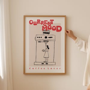 Stampa di caffè con portafiltro: arte murale alla moda per gli amanti del caffè per l'arredamento della cucina, poster di caffè funky, arte estetica della dopamina come regalo di caffè