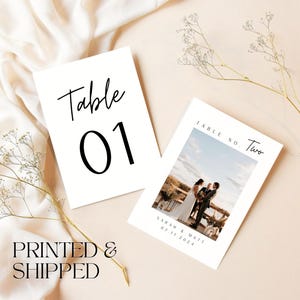 Juego de números de mesa impresos en cursiva, números de mesa para recepción de bodas, decoración minimalista para la mesa de la cena de recepción, números de mesa con fotos personalizables
