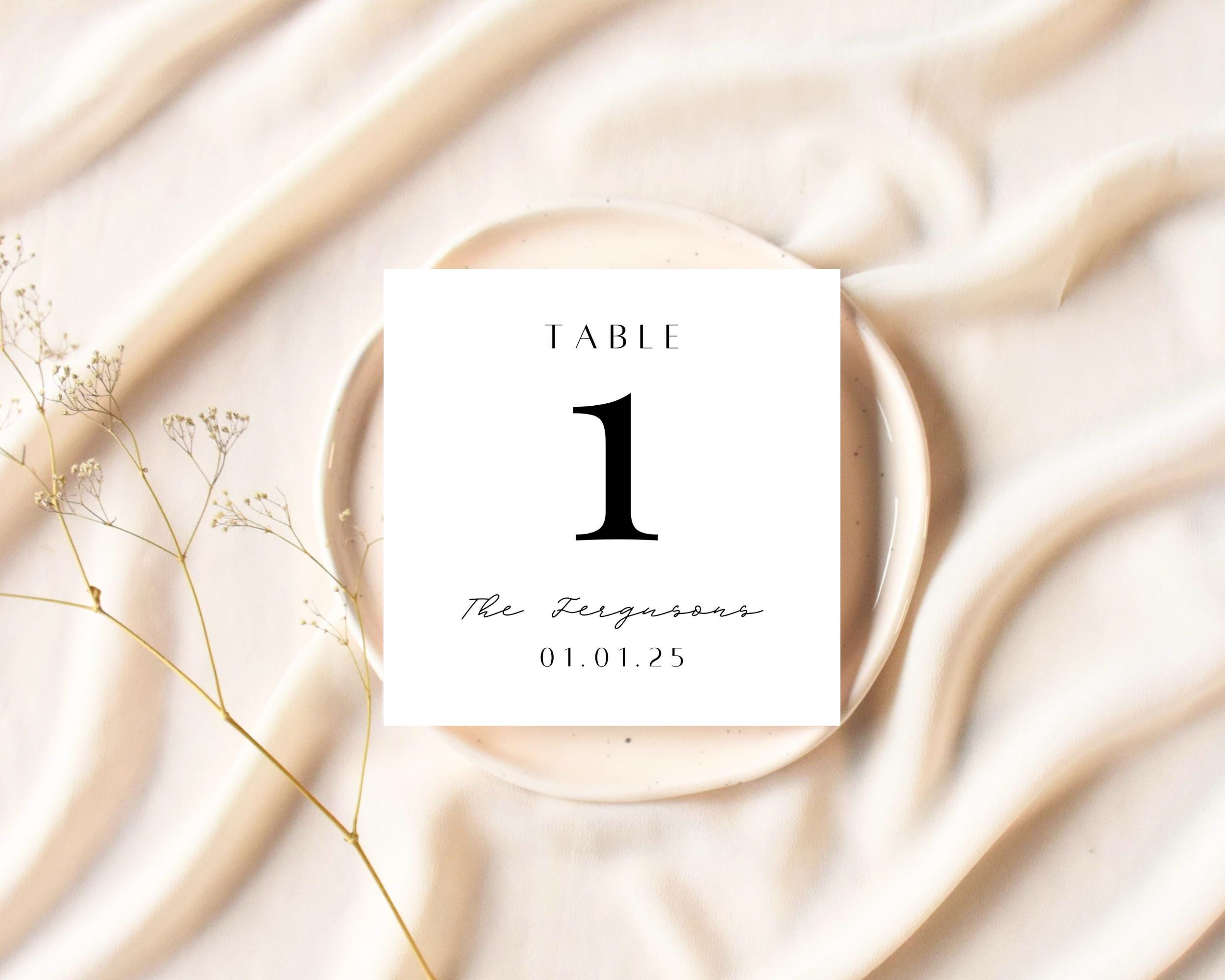 Plantilla de número de mesa, conjunto de números de mesa para recepción de bodas, números de mesa para mesas de cena, señalización para cena de recepc