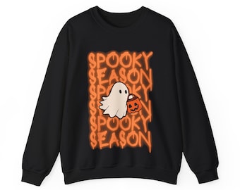 Sudadera de cuello redondo unisex de Halloween, Fantasma de truco o trato de temporada espeluznante