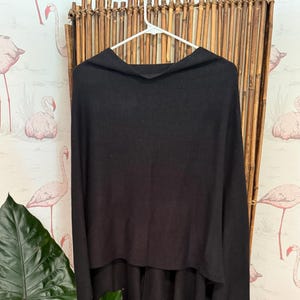 Vintage Black Knit Asymmetrical Poncho Shawl Wrap Coverup One Size