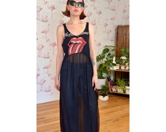 Rolling Stones Graphic Tank Top: Chiffon Side Slit Maxi - S/XS
