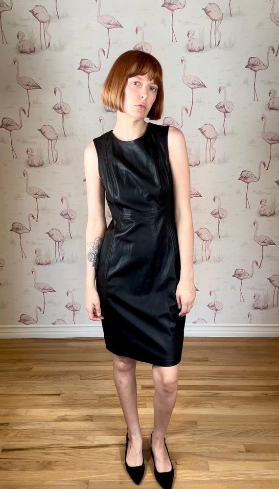 Vintage 90s Calvin Klein Faux Leather Shift Dress Size 2 Etsy UK