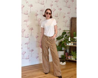 Vintage Daisy Print Yellow and Brown Wide Leg Floral Pant Size 8