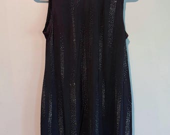Vintage 90s Y2K California Concepts Black Glitter Sleeveless Mini Shift Dress Size 12 Petite