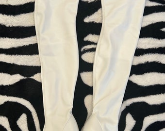 Camssoo White Thigh High Stiletto Heel Boots Vegan Size 6
