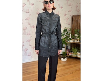 Vintage True Religion Gray Western Style Button-Up Tie Waist Shirt Size S