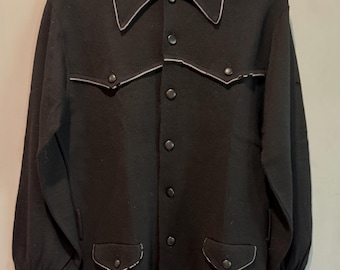Vintage 60s Brent Italia for Montgomery Ward Western Style Black Cardigan Sweater Size M