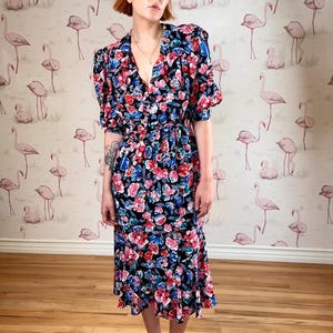 1980s Candi Jones Vintage Floral Midi Dress: Size 5/6