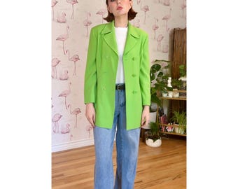 Laurèl Vintage Bright Green Double Breasted Blazer Jacket Size 36