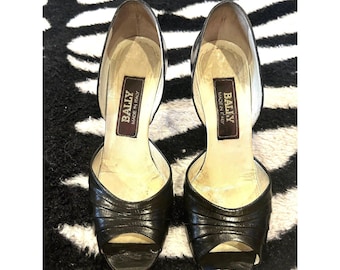 Bally Vintage Black Leather Peep Toe Pumps Size 5.5