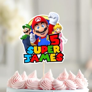 Personalized Super Mario Cake Topper, Birthday Party Decoration (Digital Download)