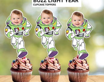 Adornos para cupcakes personalizados con la cara de Buzz Lightyear - Descarga digital
