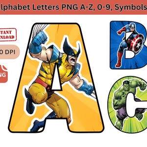 Superhero Alphabet PNG: 450 Images, Birthday Banner (Digital Download)