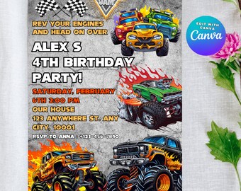 Convite de aniversário do Monster Truck - convite digital 5x7
