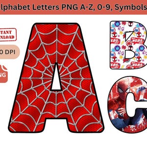 400 IMÁGENES - 8 Alfabetos de Spiderman Diferentes Fondos Png - Letras de Spiderman png - Banner de cumpleaños de Spiderman - Toppers y Banner Gratis