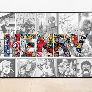 Personalized NAME Word Art Print Superhero Character Posters Digital Wall Art Customize Gift Decor, Superhero Name, within 24 Hour Delivery