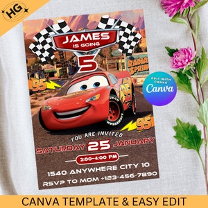 Lightning McQueen Birthday Invitation: Cars Theme, Editable Canva Template (Digital Download 5x7&quot; PDF/JPEG )