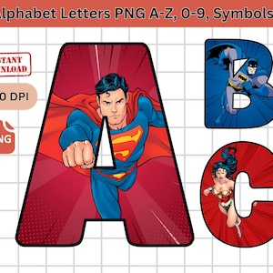 Superhero Alphabet Letters PNG: Birthday Banner Font (Digital Download)