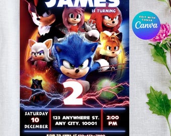 Sonic Birthday Invitation: Super Hedgehog Party, Editable Canva Template