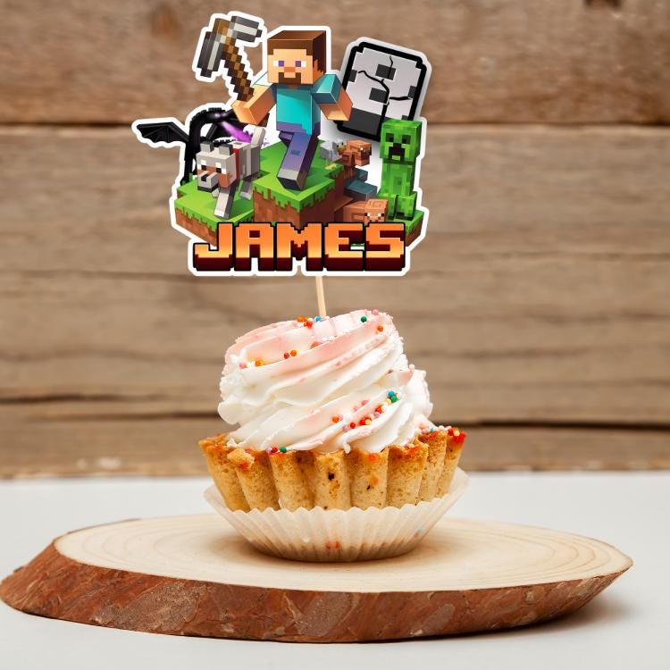 Personalized Minecrafter Cake Topper: Birthday Party Decoration (Digital Download, PDF/PNG File)