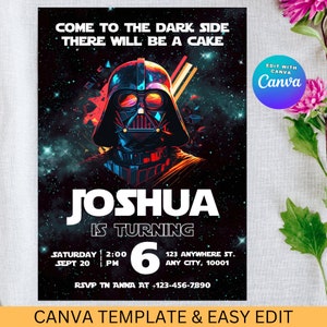 Modèle d'invitation d'anniversaire Star War modifiable Invitation de fête d'anniversaire imprimable Modèle d'invitation de fête d'enfants numérique Carte d'anniversaire Starwars