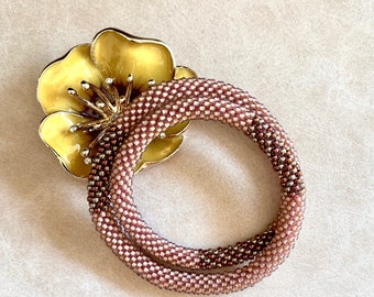 Slender Double-Wrap Bead Crochet Rope Bracelet in Dusty Peach - Item 1682