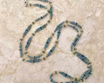 Long Knotted Seed Bead Necklace - 36-inch "Ocean Waves"