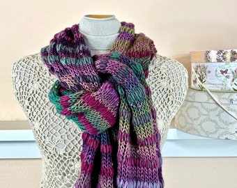 Fluffy Soft Knit Scarf; Multicolored Shawl - "The Vineyard Celebration" Scarf