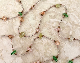 Long Glass Nugget and Seed Bead Necklace - "Summer Highlights"