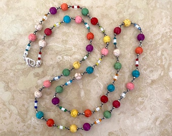Knotted Kidcore Bead Necklace in 24-inch Length - "Stay Out of the Clown Car"