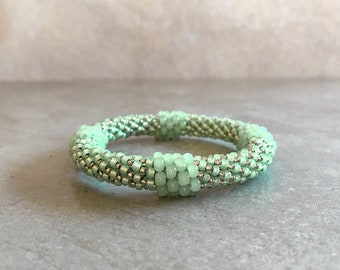 Bauble Bead Crochet Rope Bangle Bracelet in Pistachio Green