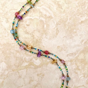 Long Seed Bead and Glass Nugget Necklace Knot Rock Candy Hand-Knotted Necklace 32 inches image 4