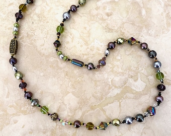 Eclectic Pearl, Crystal, and Glass Bead Necklace, 20 inches long - "Treasure Found Under Kelp Beds"