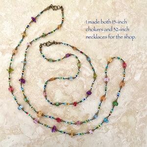 Long Seed Bead and Glass Nugget Necklace Knot Rock Candy Hand-Knotted Necklace 32 inches image 9