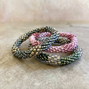 Dressy Beaded Bangles the Pentastics in Green, Pink, or Blue in Two Sizes image 9