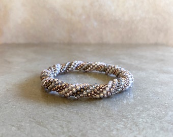 Spiral Bead Crochet Bangle in Blush, Pink, Silver, and Mauve