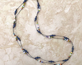 Minimalist Multicolor Choker with Clustered Hand-knotted Seed Beads - "Regatta"