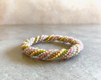 Bead Crochet Rope Bangle, Spiral Design in  Sherbet Colors- Item 1540