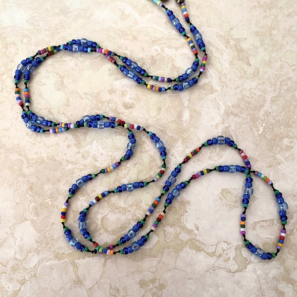 Long Hand-Knotted Seed Bead Necklace - Hippie Style Delicate Necklace - “She Loved Mountain Meadows“