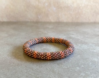 Bead Crochet Bangle - Slender Bead Bangle in Peachy Stripes