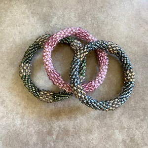 Dressy Beaded Bangles the Pentastics in Green, Pink, or Blue in Two Sizes image 2