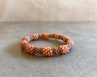 Seed Bead Crochet Rope Bangle in Burnt Orange and Brass